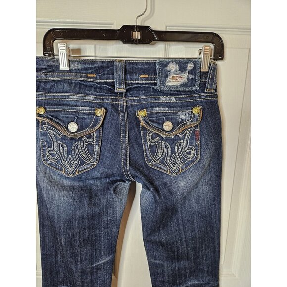 MEK Boulder BootCut Jeans 25x31 Y2K VTG Embroidered Flap Pocket  Distressed HEMD - Picture 7 of 12